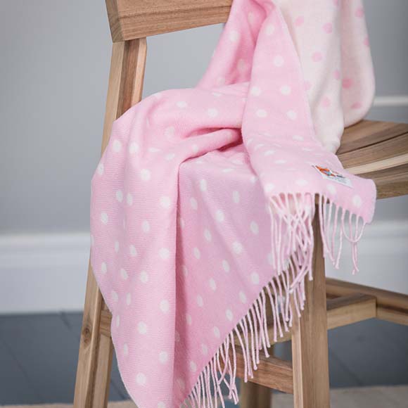 100% Lambswool Baby Blanket, Pink/White