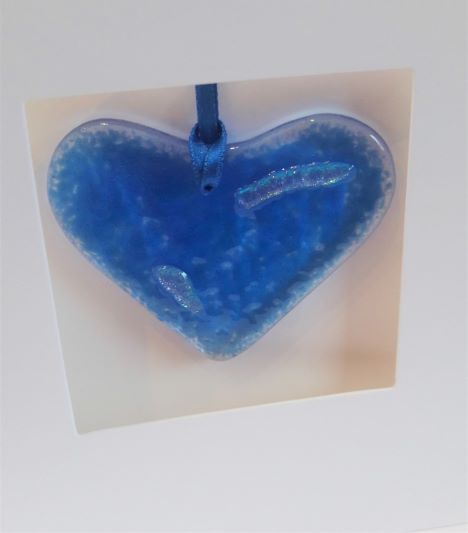 Heart gift in a card - Blue fused glass