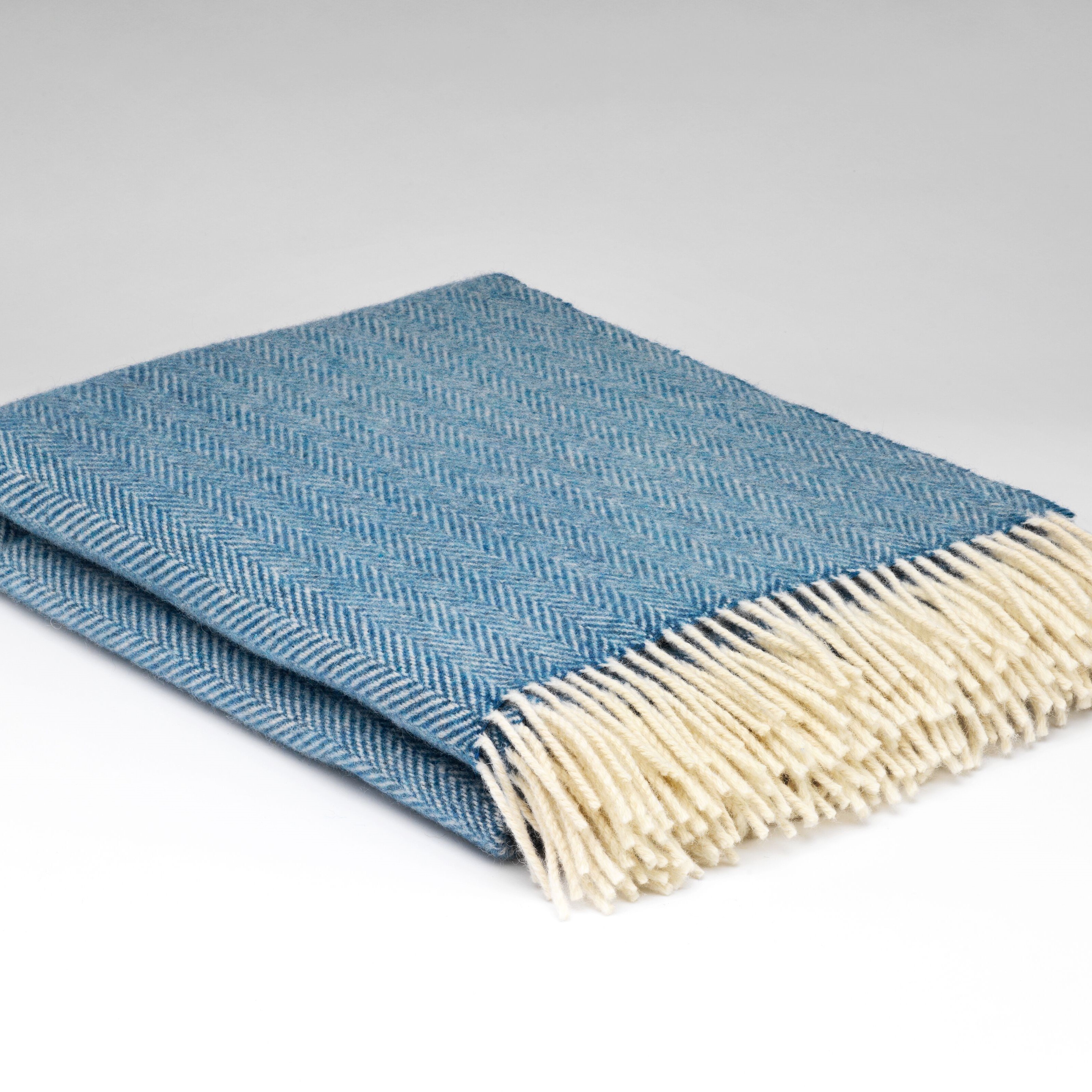 Pure Wool Blue Sky Herringbone Blanket The Cat and the Moon
