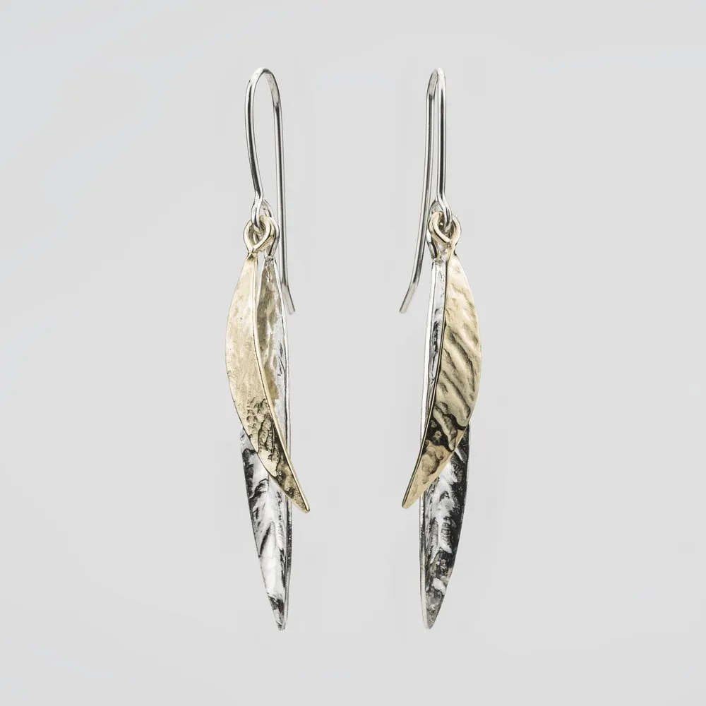 Leaf | Hallmarked Gold & Sterling Silver Double Drop Earrings | Martina Hamilton