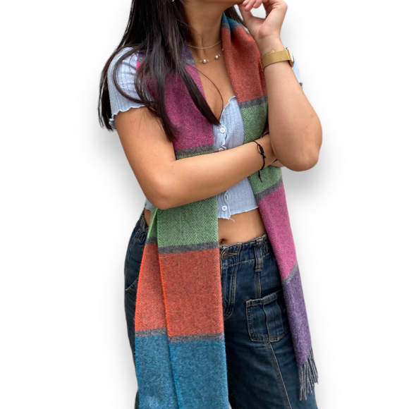 100% Lambswool Scarf, Muted Multicolour