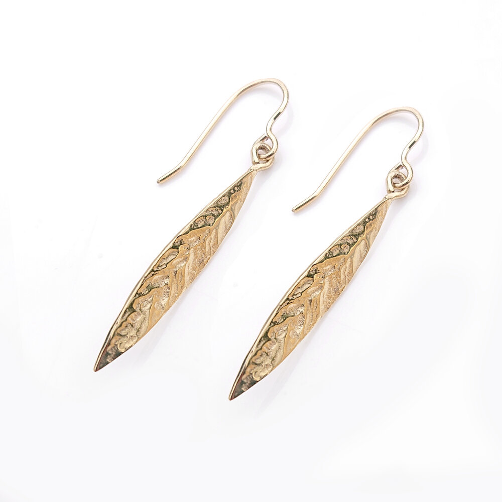Leaf | Hallmarked Gold Drop Earrings | Long | Martina Hamilton