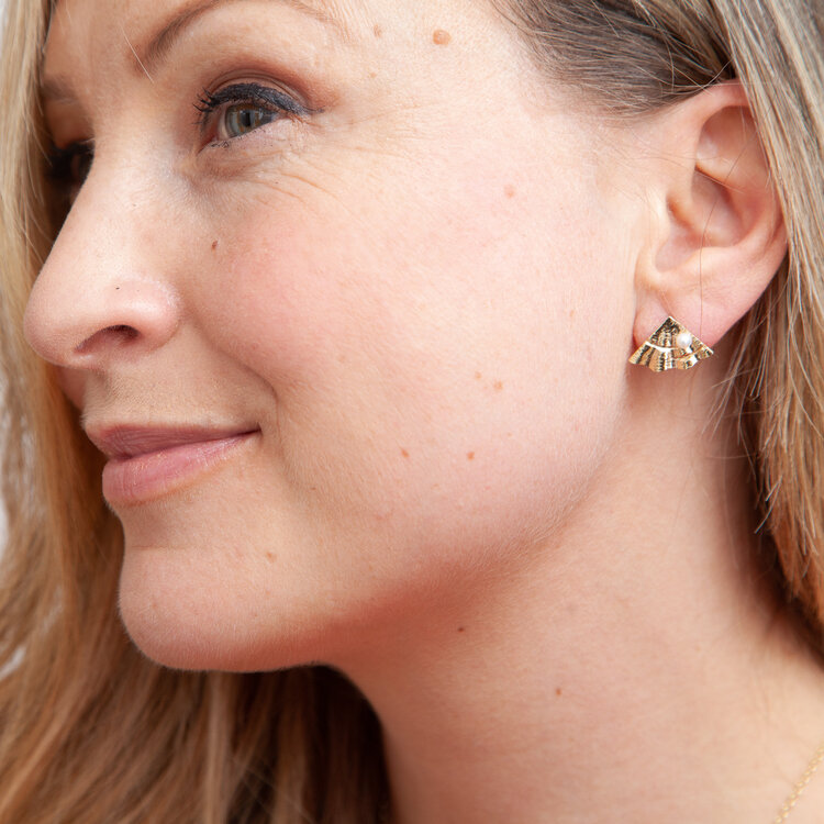 Shore | Hallmarked Gold Cultured Pearl Stud Earrings | Martina Hamilton