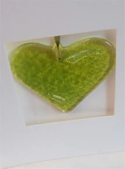 Heart gift in a card - Green fused glass