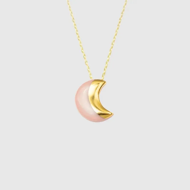 Moon Crescent Pendant | Pale Pink & Gold | Danu Ceramics 