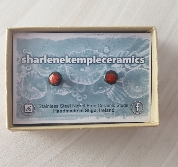 Red Round Ceramic Stud Earrings | Sharlene Kemple