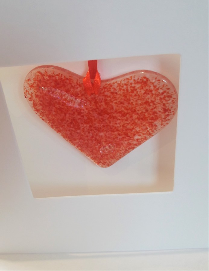 Heart gift in a card - Red fused glass