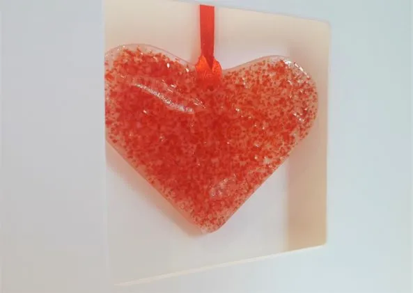 Heart gift in a card - Red fused glass