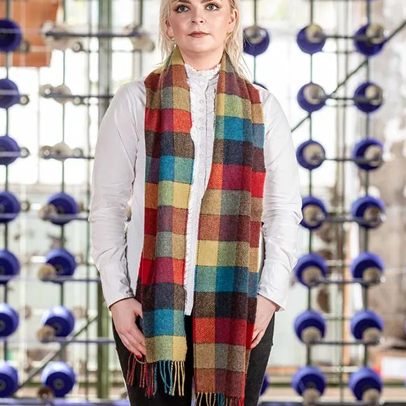 100% Lambswool Scarf, Coloured Check