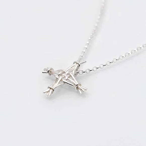 St Brigid's Sterling Silver Reed Cross Woven | The Cat & The Moon