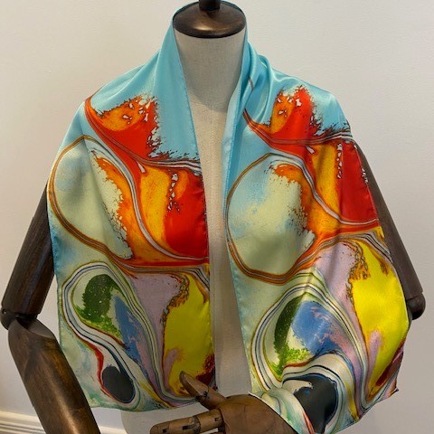  Turquoise and Orange  | Silk Scarf | Meab Enamels 